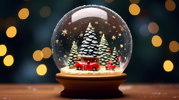 Globo de nieve con fondo de árbol de Navidad