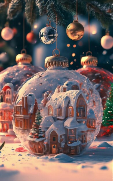 Globo de nieve mágico con decoraciones navideñas creadas con tecnología de IA generativa