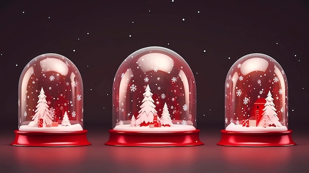 Globo de nieve de Navidad con árbol de Navidad y cajas de regalos en fondo oscuro