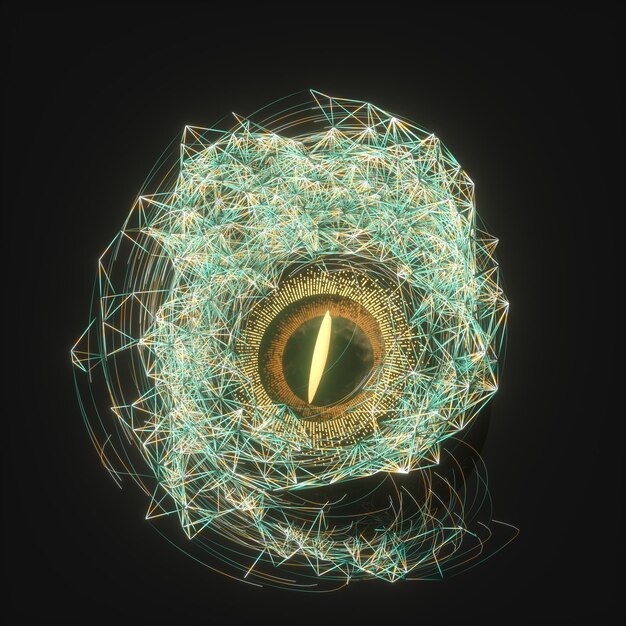 Globo ocular mecánico abstracto con renderizado 3d de línea de alta tecnología