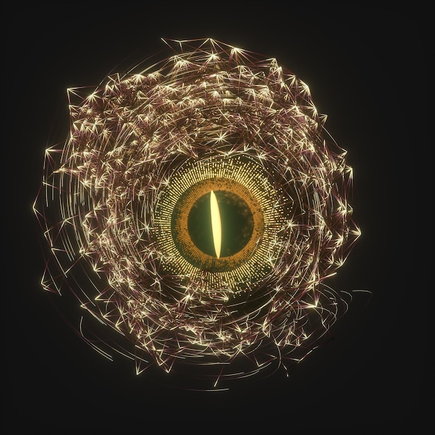 Globo ocular mecánico abstracto con renderizado 3d de línea de alta tecnología