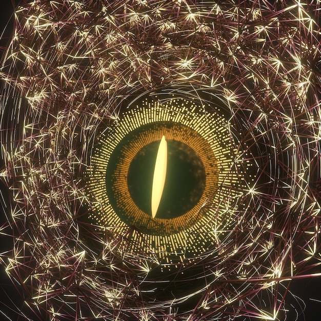 Globo ocular mecánico abstracto con renderizado 3d de línea de alta tecnología