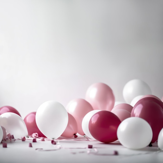 Globo de oro rosa y blanco sobre fondo blanco con espacio de copia