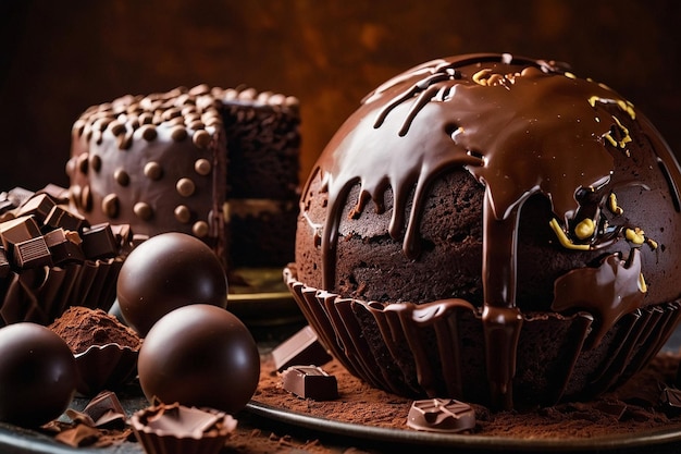 Un globo de pastel de chocolate se sienta al lado de un globo lleno de ingenio