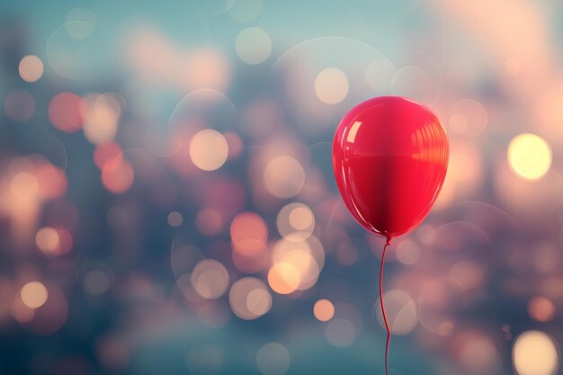 Foto un globo rojo con una cuerda roja en el medio contra un fondo claro llamativo