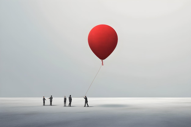 Un globo rojo se eleva hacia el cielo.