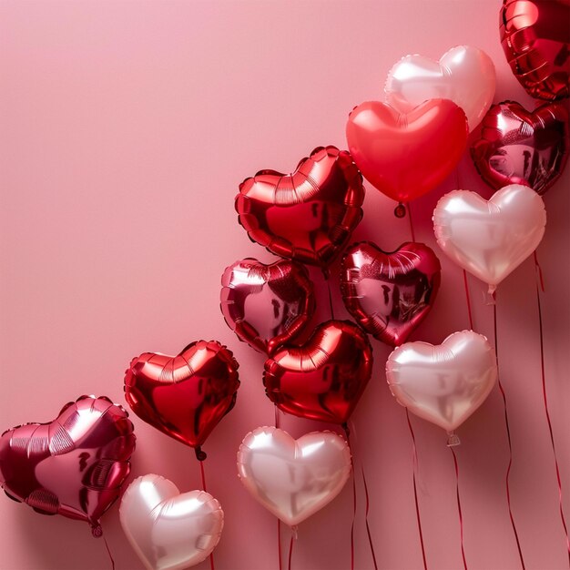 Un globo rojo en forma de corazón sobre un fondo rosa