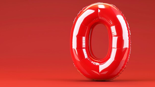 Foto un globo rojo en forma de número cero el globo está flotando en el aire contra un fondo rojo