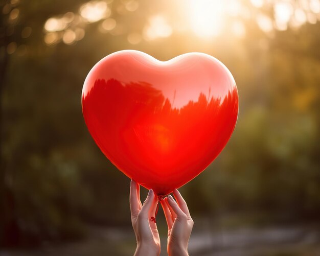 globo rojo en manos femeninas símbolo de amor declaración de sentimientos en el Día de San Valentín