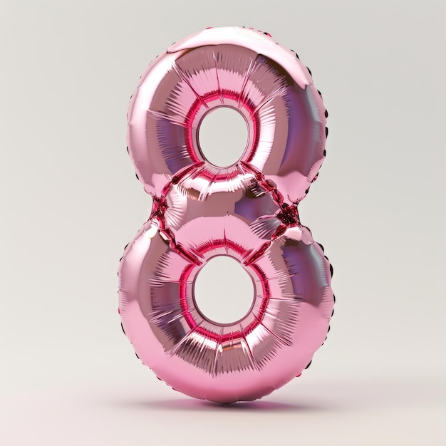 Un globo rosa número ocho sobre un fondo blanco
