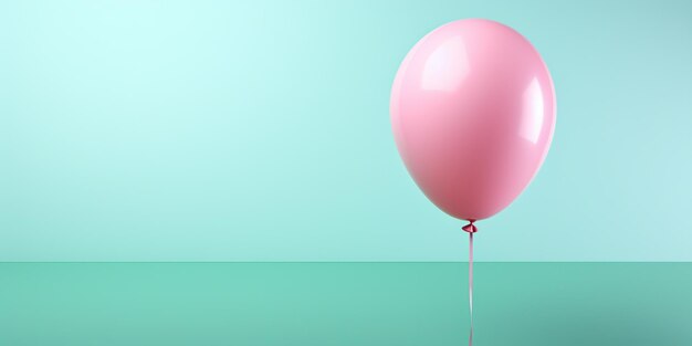 Un globo rosa y verde flotando en el aire sobre un fondo rosa y azul