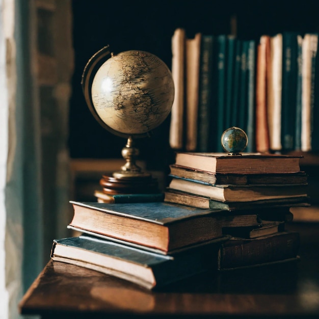 un globo se sienta en una estantería con otros libros