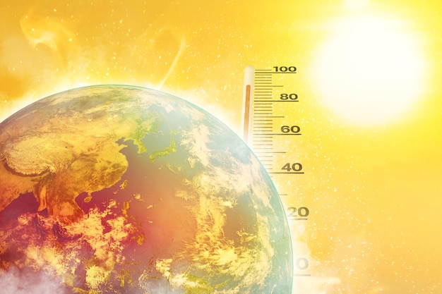 Globo terráqueo con alta temperatura en el fondo