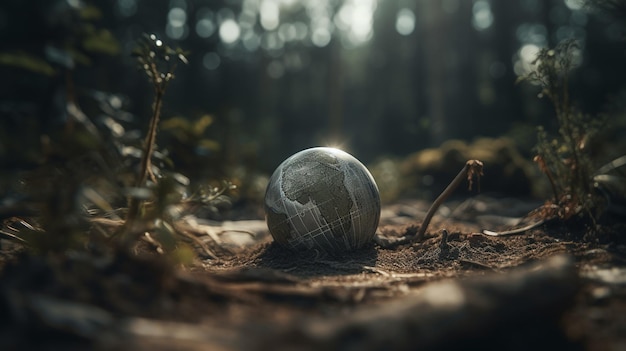 Un globo terráqueo en el bosque con la palabra África