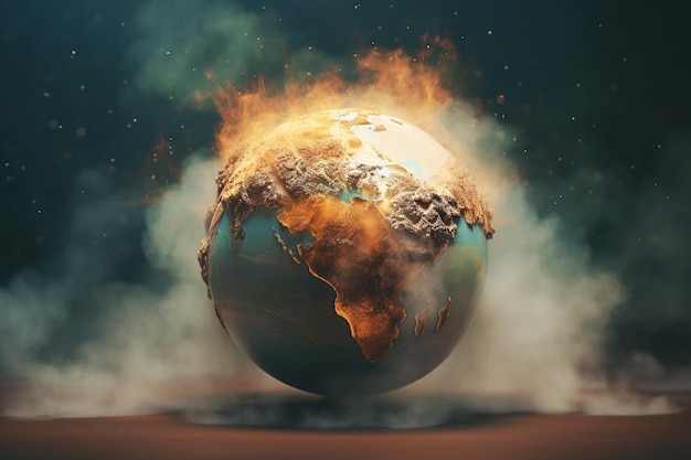 Globo terráqueo en concepto de calentamiento global con IA generativa