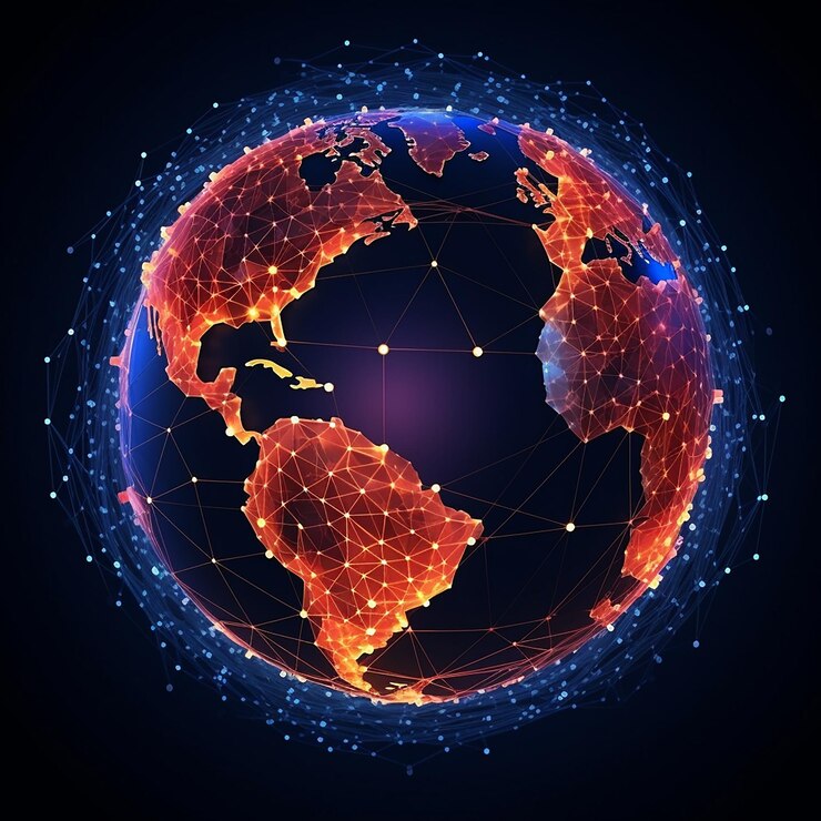 Un globo terráqueo con un fondo azul y las palabras global en él