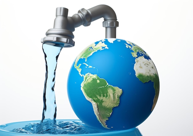 El globo terráqueo y el grifo Waterwise World resaltan la importancia de ahorrar agua
