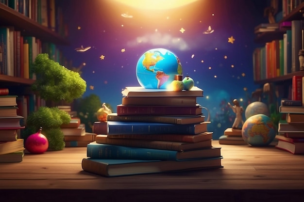un globo terráqueo sobre una mesa con un globo terráqueo encima