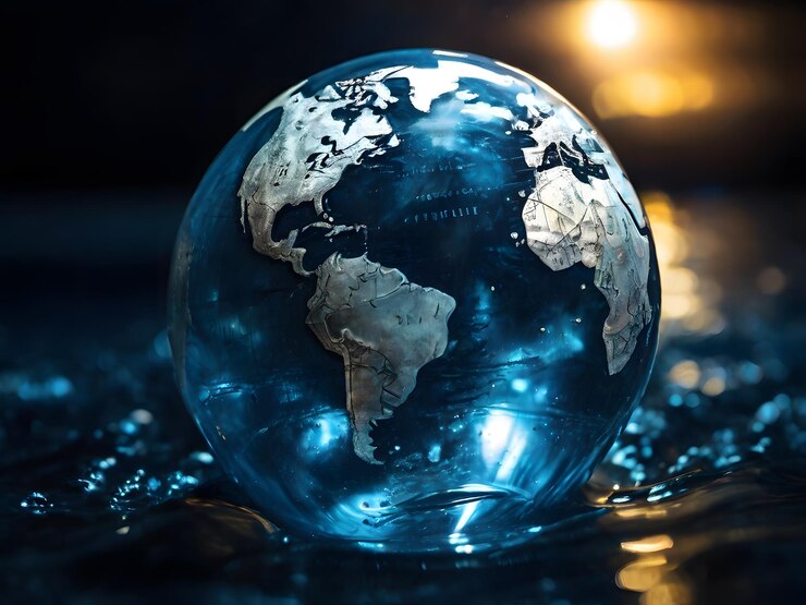 globo terrestre azul transparente flotante