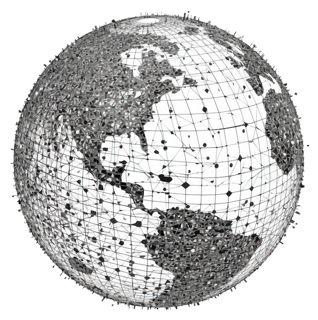 Globo terrestre com grade de rede e pontos conectados isolados em fundo branco gerado por IA