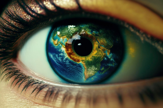 Globo terrestre em olho humano multicolor Ai generative