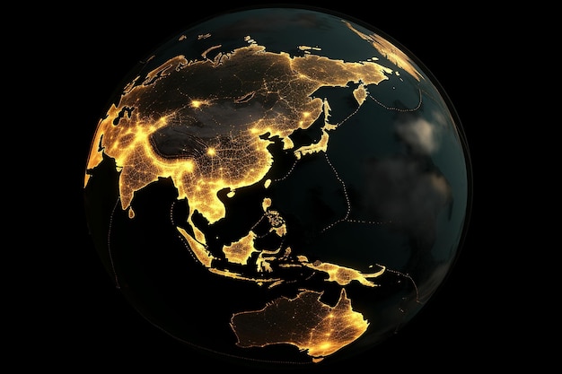 Foto globo terrestre iluminado en la oscuridad con luces de la ciudad visibles desde el espacio