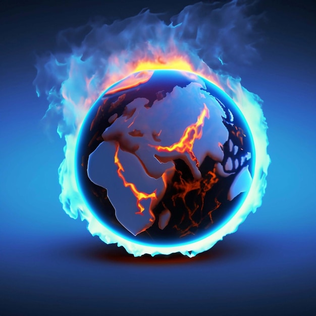 Foto el globo terrestre en llamas en el hemisferio oeste