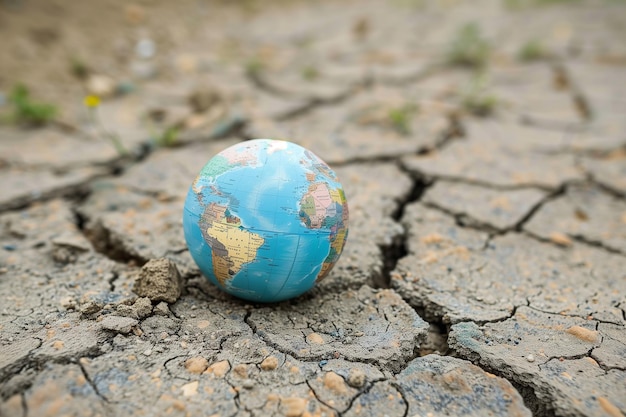 un globo en una tierra árida y agrietada