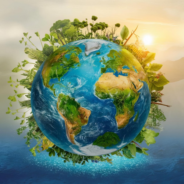un globo con la tierra en él y la hierba verde a su alrededor