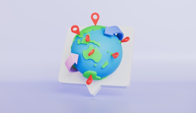 Globo de la Tierra con puntos pin entrega seguimiento de producto envío fuera de la ubicación pin mapa del mundo