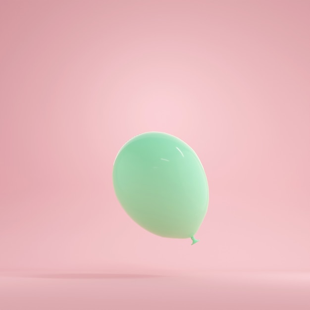 Globo verde 3D flotando sobre fondo rosa. Concepto mínimo. Ilustraciones de render 3D.