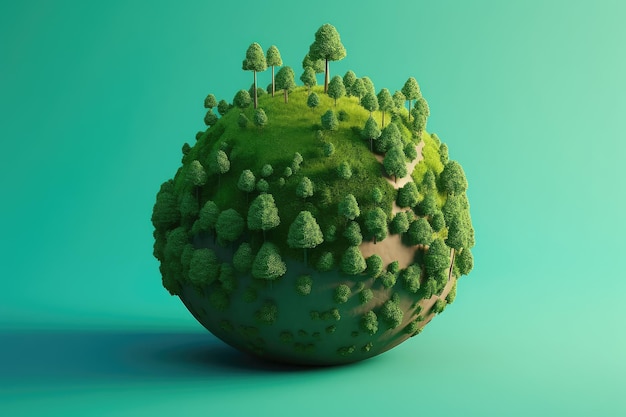 Un globo verde con un bosque en él