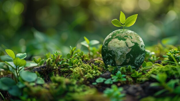 Globo verde com plantas que brotam