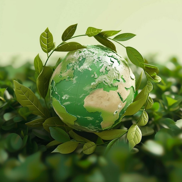 Un globo verde con hojas que lo rodean palabra verde verde Día de la Tierra