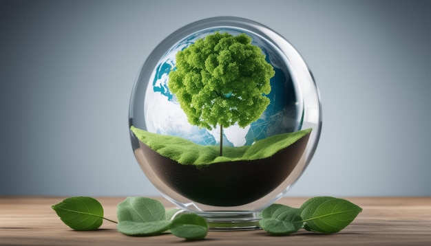 Un globo de vidrio con un árbol en su interior