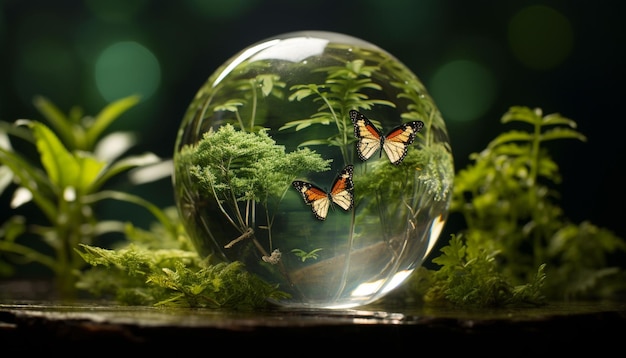 Un globo de vidrio con una mariposa en él día de la tierra