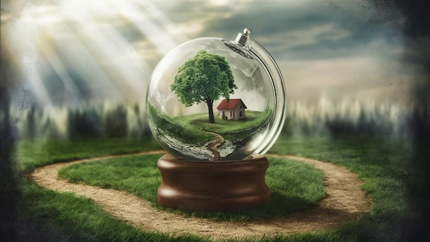 Globo de vidro na mo concepto de ambiente foto