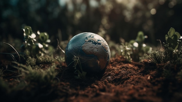 Un globo yace en la tierra con el sol brillando sobre él.