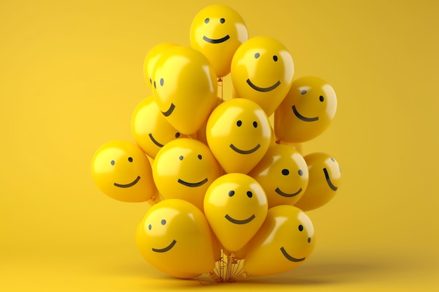 Los globos amarillos con caras sonrientes se apilan uno encima del otro ai generativo