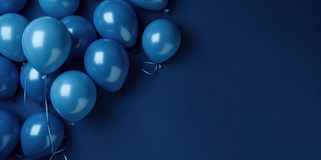 Foto globos azul oscuro sobre un fondo azul con espacio para texto, el banner es ai generativo azul oscuro