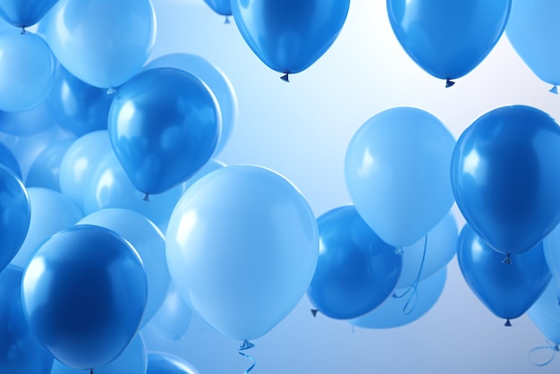 Globos azules sobre fondo azul con espacio de copia