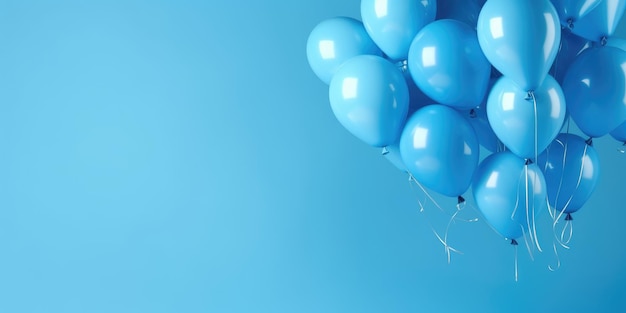 Globos azules sobre un fondo azul con lugar para texto el banner es ai generativo azul