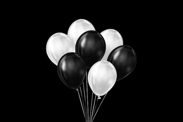 Foto globos blancos y negros sobre un fondo oscuro una imagen ideal para celebraciones como días festivos o bi