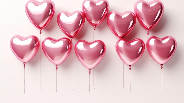 globos de color rosa con forma de corazón sobre fondo blanco con espacio de copia