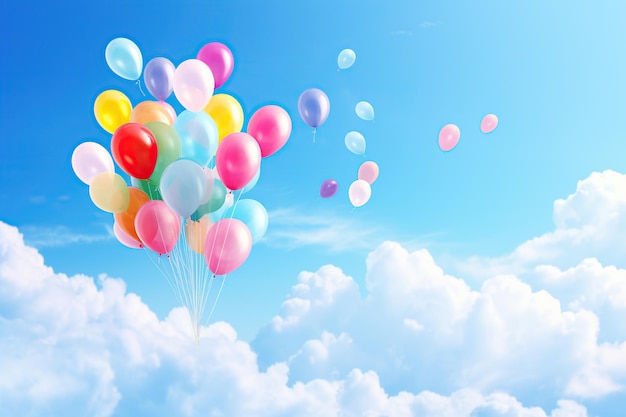 Foto globos de colores en el cielo azul