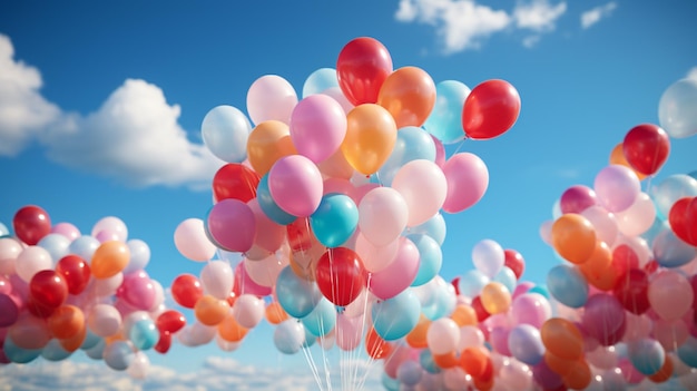 globos de colores flotando en el cielo