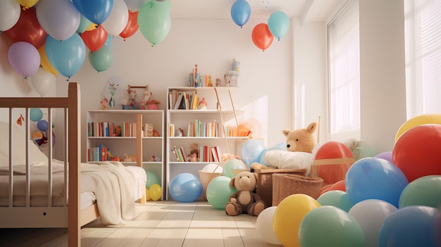 globos de colores en una habitación habitación de cumpleaños de colores con globos fondo de globos de color