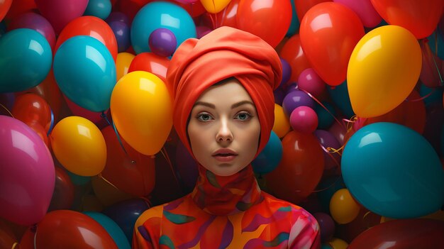 globos de colores con una ilustración de mujer