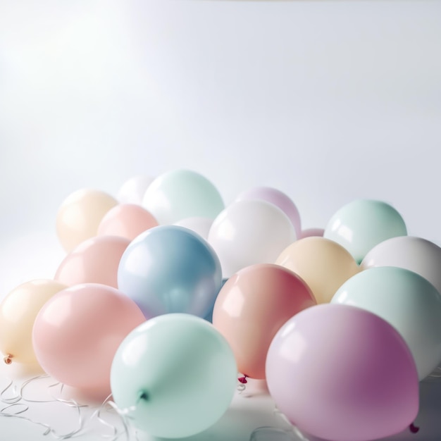 Globos de colores pastel en el fondo de la habitación blanca Fiesta y celebración