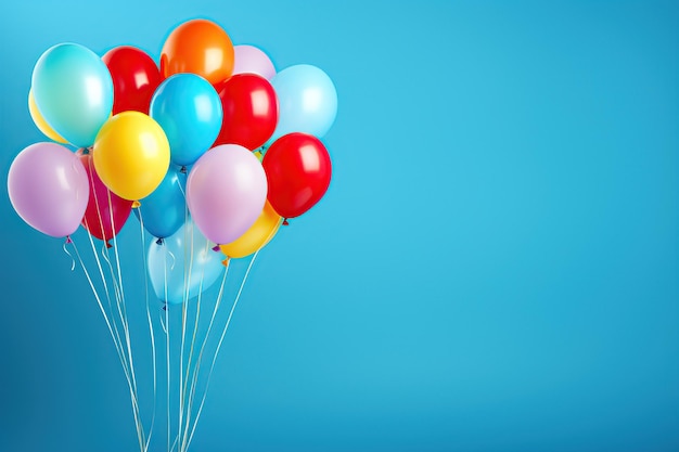 Globos de colores sobre fondo azul